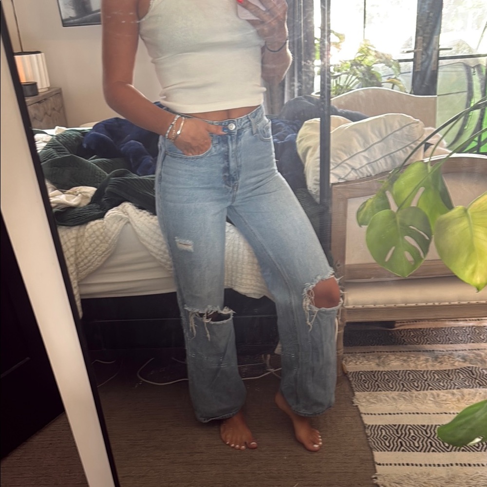 Distressed Blue Jeans